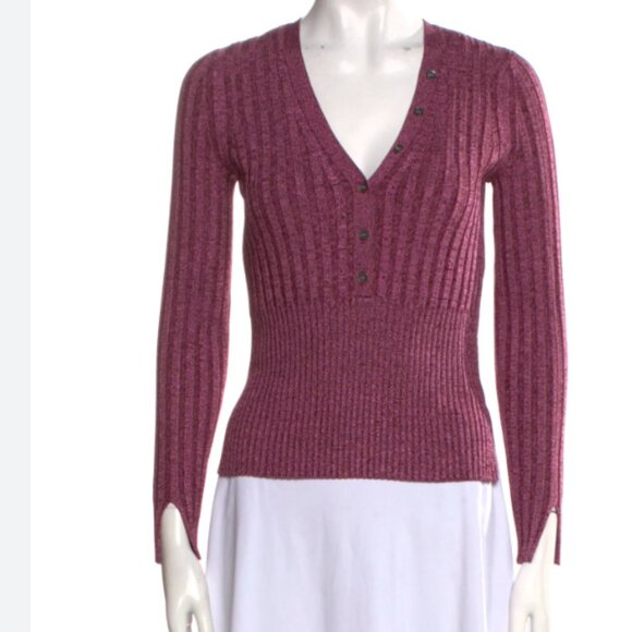 Jonathan Simkhai Women's V-Neck Ribbed Sweater pink cardigan henley S Small - Picture 1 of 6